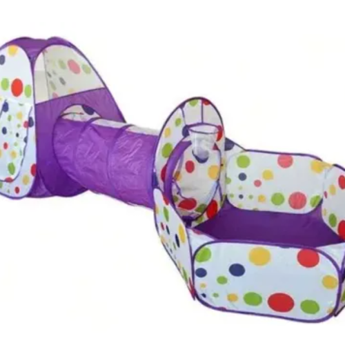 Pelotero infantil con carpa y tunel, morado con blanco