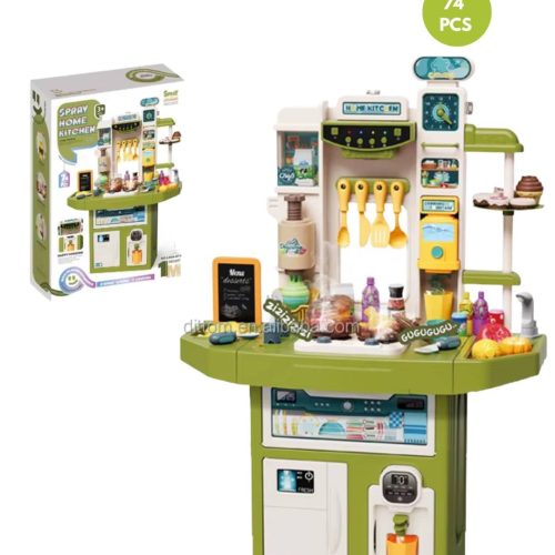 Set de Cocina Verde Elegante con Nevera y Pizarra