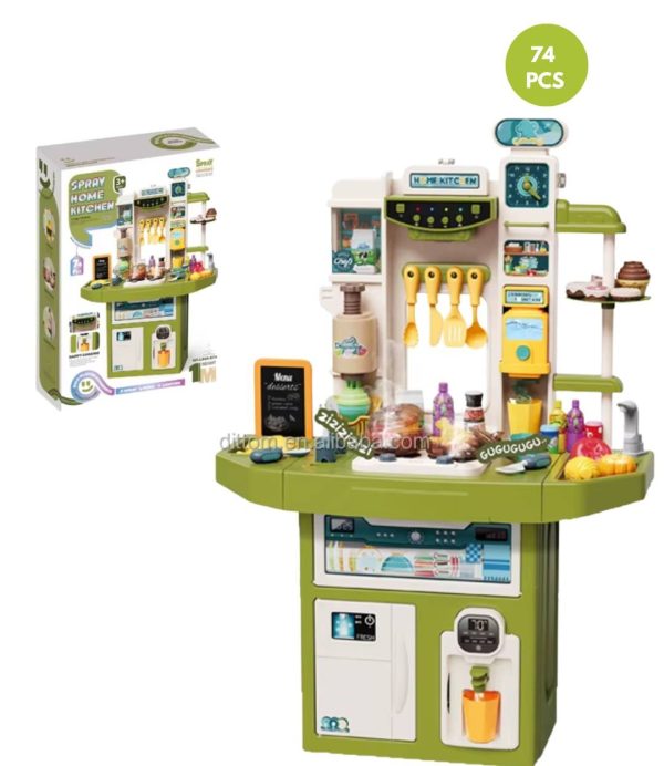 Set de Cocina Verde Elegante con Nevera y Pizarra